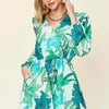 Floral Long Sleeve Romper with Pockets | Full Size - Mid Green