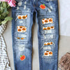 Distressed Pumpkin Jeans with Pockets - Medium