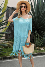 DOUBLE TAKE Eyelet Fringe Hem Longline Knit Cover Up at Bella Road