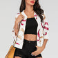 Printed Zip-Up Three-Quarter Sleeve Bomber Jacket