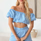 TASHA APPAREL Off Shoulder Crop Top and High Waist Shorts Set at Bella Road