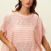 Braid Striped Short Sleeve Round Neck T-Shirt - Pink