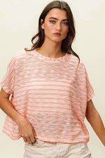 BIBI Braid Striped Short Sleeve Round Neck T-Shirt at Bella Road