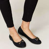 Metal Buckle Flat Loafers - CHARCOAL LYCRA