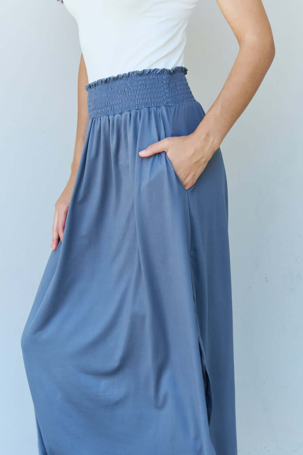 DOUBLJU Comfort Princess Full Size High Waist Scoop Hem Maxi Skirt in Dusty Blue at Bella Road