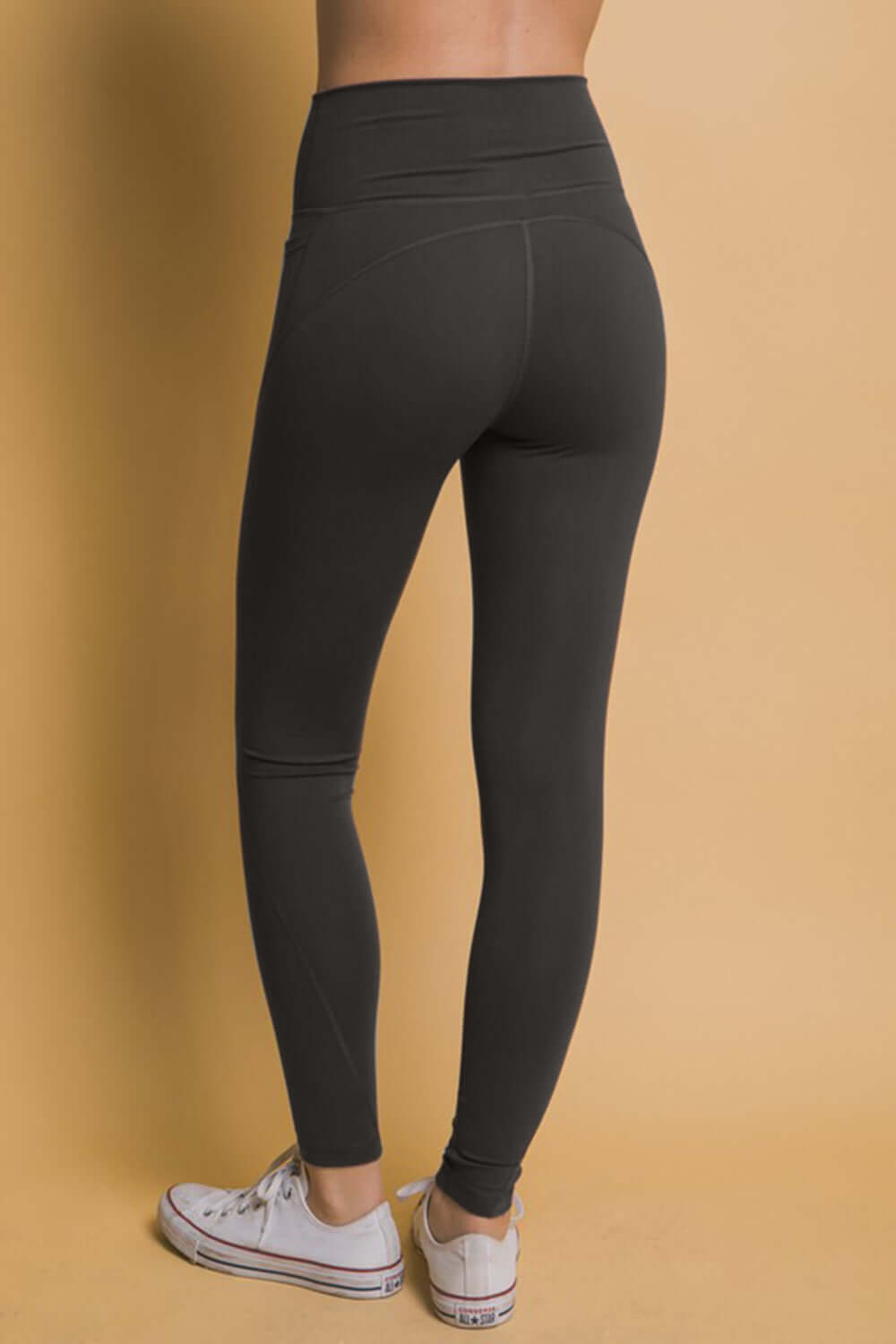 Love Tree high waist leggings with side pockets shown from the back, perfect for workouts and casual wear.