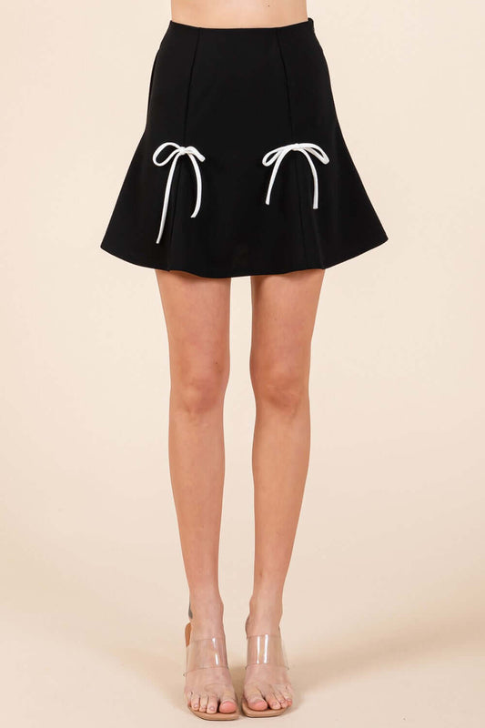 GEEGEE 2-Bow Pleated Mini Skirt at Bella Road