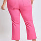 Back view of plus-size model wearing pink Mid-Rise Hyperstretch Cropped Straight Pants by YMI Jeans