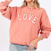 LOVE Path Applique Drop Shoulder Sweatshirt - Pink Orange