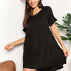 V-Neck Flounce Sleeve Tiered Dress - Black