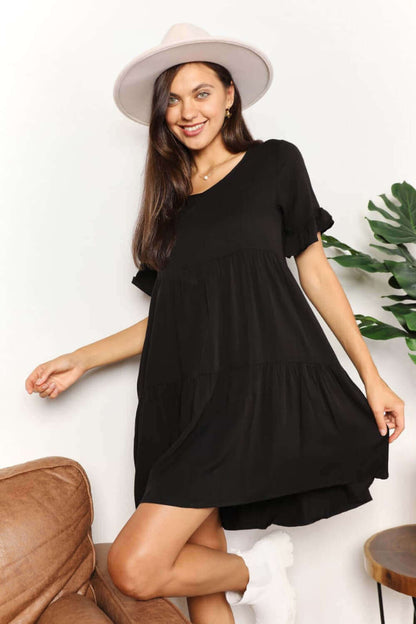 DOUBLE TAKE V-Neck Flounce Sleeve Tiered Dress at Bella Road