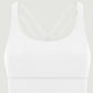 White Millennia Crisscross Scoop Neck Active Tank showcasing stylish design and comfort for workouts.