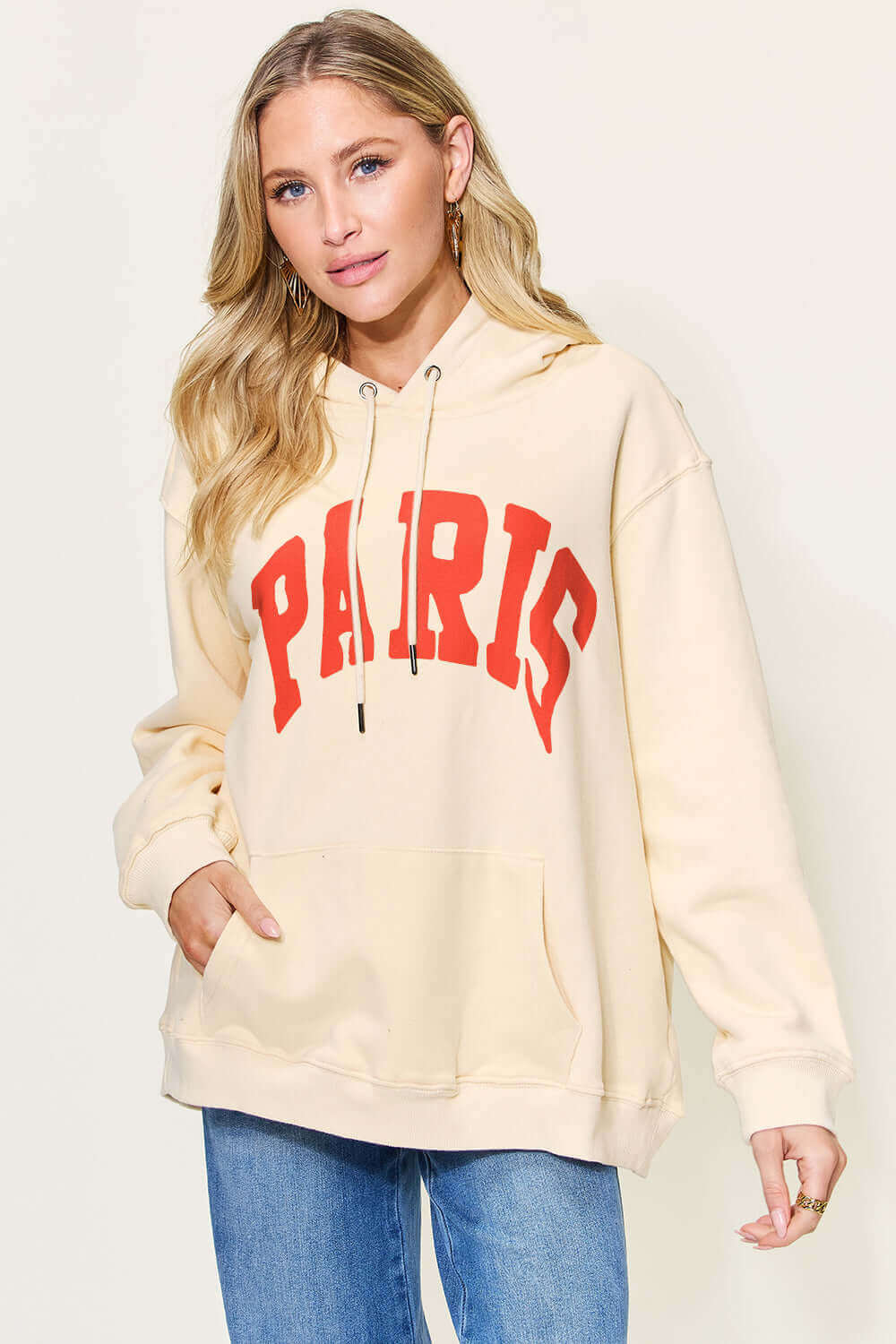 SIMPLY LOVE Full Size PARIS Long Sleeve Drawstring Hoodie at Bella Road