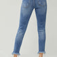 Back view of Risen Jeans Distressed Frayed Hem Slim Jeans, showcasing trendy distressed detailing and frayed hem, perfect for a chic, edgy look.