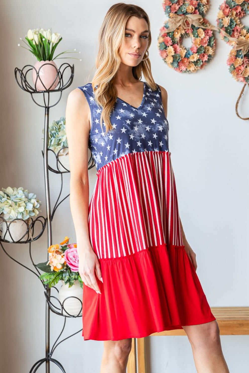 HEIMISH Full Size US Flag Theme Contrast Tank Dress at Bella Road