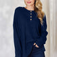 Ribbed Half Button Long Sleeve High-Low T-Shirt