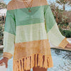 Openwork Tassel Hem Long Sleeve Knit Cover Up - Gum Leaf