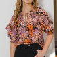 ODDI ODDI Full Size Floral Tie Neck Ruffled Blouse at Bella Road