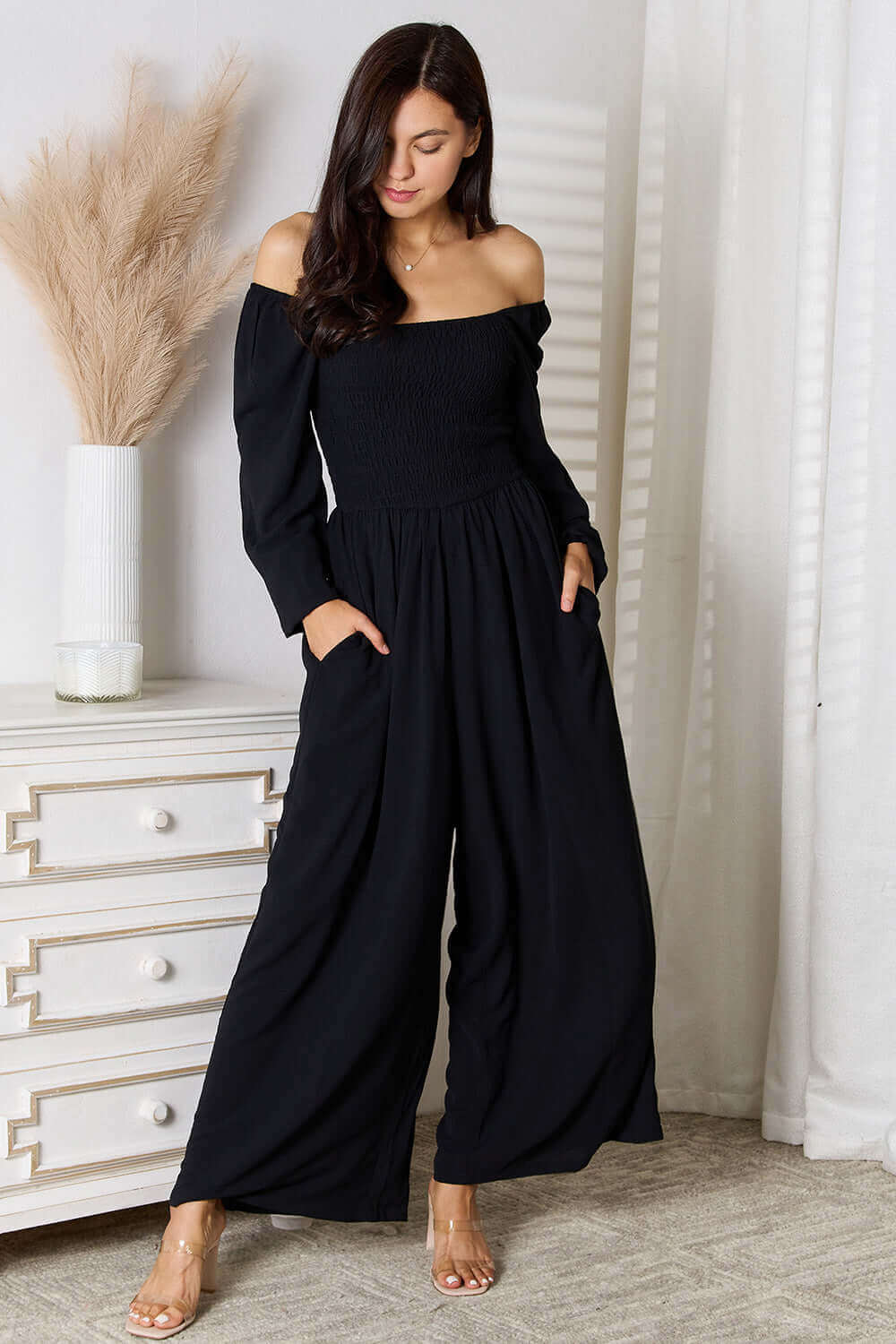 DOUBLE TAKE Square Neck Jumpsuit with Pockets at Bella Road