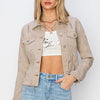 RISEN Full Size Raw Hem Button Up Cropped Denim Jacket Plus Size - Khaki