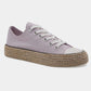 Stylish lavender lace-up sneakers with woven espadrille sole, perfect for summer outings and casual chic looks.