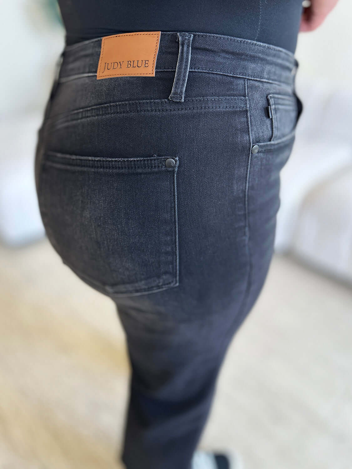 High Waist Button Fly Judy Blue Jeans with back pocket detail