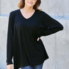 V-Neck Long Sleeve Top - Black