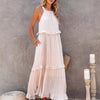 Ruffled Sleeveless Tiered Maxi Dress with Pockets - Tan