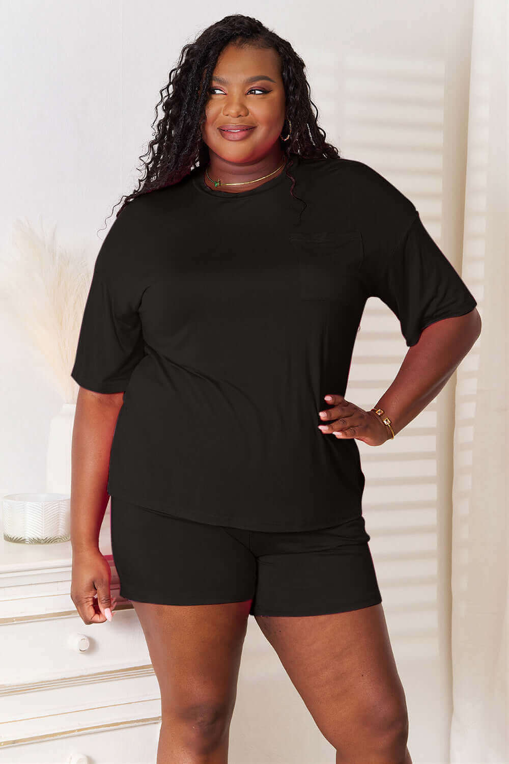 BASIC BAE Full Size Soft Rayon Half Sleeve Top and Shorts Set at Bella Road