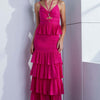 Smocked Ruffled Layered Hem Dress - Hot Pink