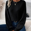 Bella Road Ribbed Round Neck Lantern Sleeve T-Shirt - Black