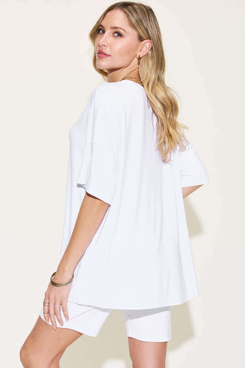 BASIC BAE Full Size V-Neck Drop Shoulder T-Shirt and Shorts Set at Bella Road