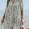 Openwork V-Neck Slit Cover Up - Gray