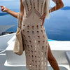 Openwork Slit Scoop Neck Sleeveless Cover Up - Sand