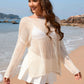 BELLA ROAD Openwork Slit Boat Neck Long Sleeve Cover-Up at Bella Road