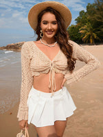 BELLA ROAD Drawstring Openwork Long Sleeve Cover-Up at Bella Road