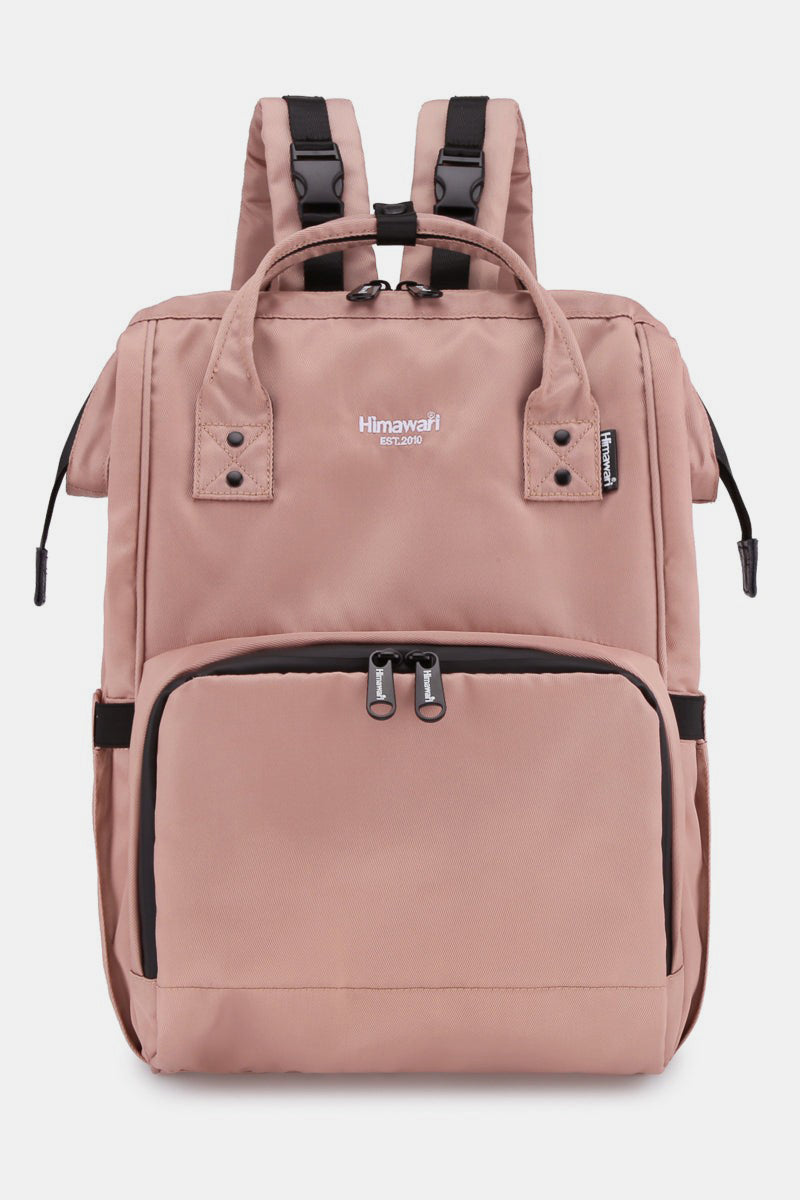 Himawari large waterproof anti-theft nylon backpack in pink with multiple compartments for travel and everyday use.