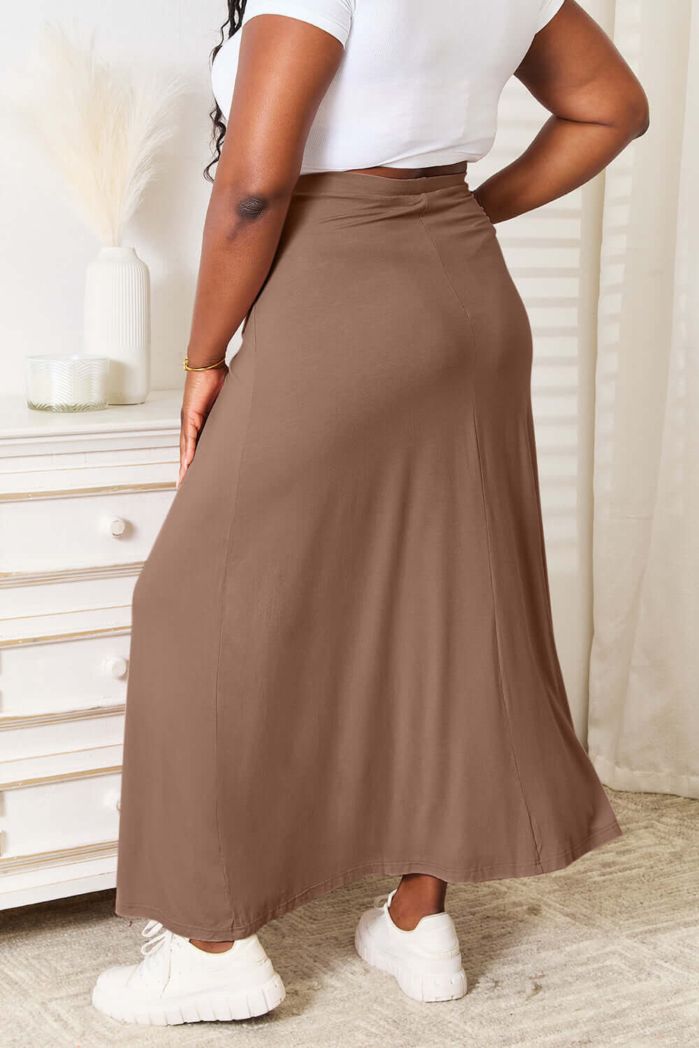 DOUBLE TAKE Full Size Soft Rayon Drawstring Waist Maxi Skirt Rayon at Bella Road