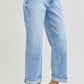 Plus size RISEN cuffed ankle wide leg jeans in light blue, showcasing a relaxed fit and stylish design for effortless fashion.