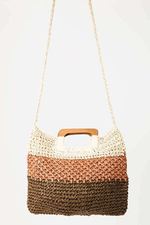 FAME Color Block Double-Use Braided Tote Bag at Bella Road