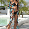 Floral Slit Half Sleeve Cover-Up - Black/Teal