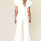 DOUBLE TAKE Texture Ruffle Short Sleeve Top and Drawstring Wide Leg Pants Set at Bella Road