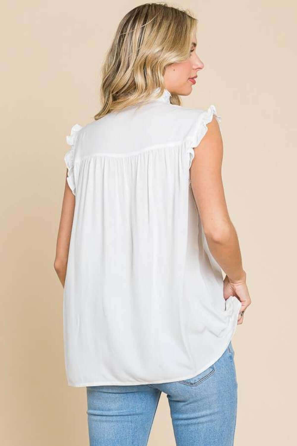 CULTURE CODE Full Size Frill Edge Smocked Sleeveless Top at Bella Road