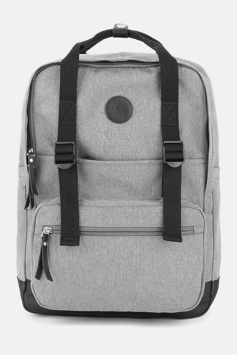 Stylish grey Himawari waterproof canvas backpack with side pockets, perfect for travel and outdoor adventures.