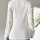 Stylish back view of Bella Road Openwork V-Neck Long Sleeve Sweater in white, featuring cozy batwing sleeves.