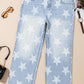 Bella Road plus size star straight leg jeans with pockets laid flat with sunglasses, watch, and handbag accessories.