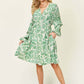 DOUBLE TAKE Full Size Printed Ruched Balloon Sleeve Dress at Bella Road