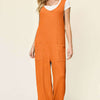 Texture Sleeveless Wide Leg Jumpsuit | Full Size - Tangerine