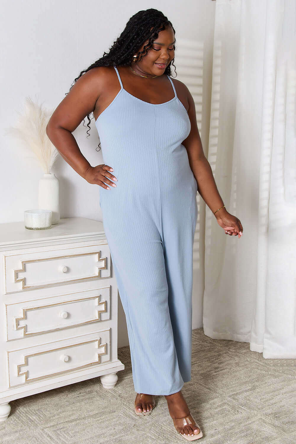 BASIC BAE Full Size Spaghetti Strap V-Neck Jumpsuit at Bella Road