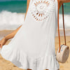 Cutout Round Neck Wide Strap Cover-Up - White